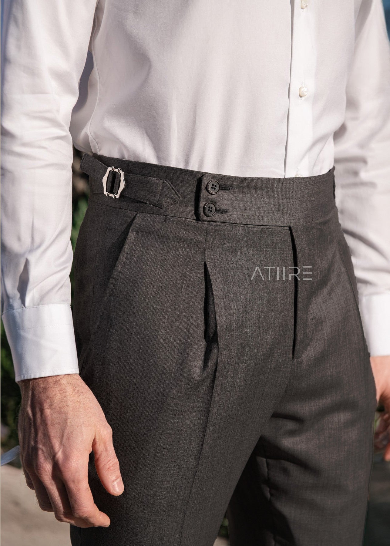 STONE GREY SIGNATURE BUTTONED GURKHA PANTS BY ATIIRE