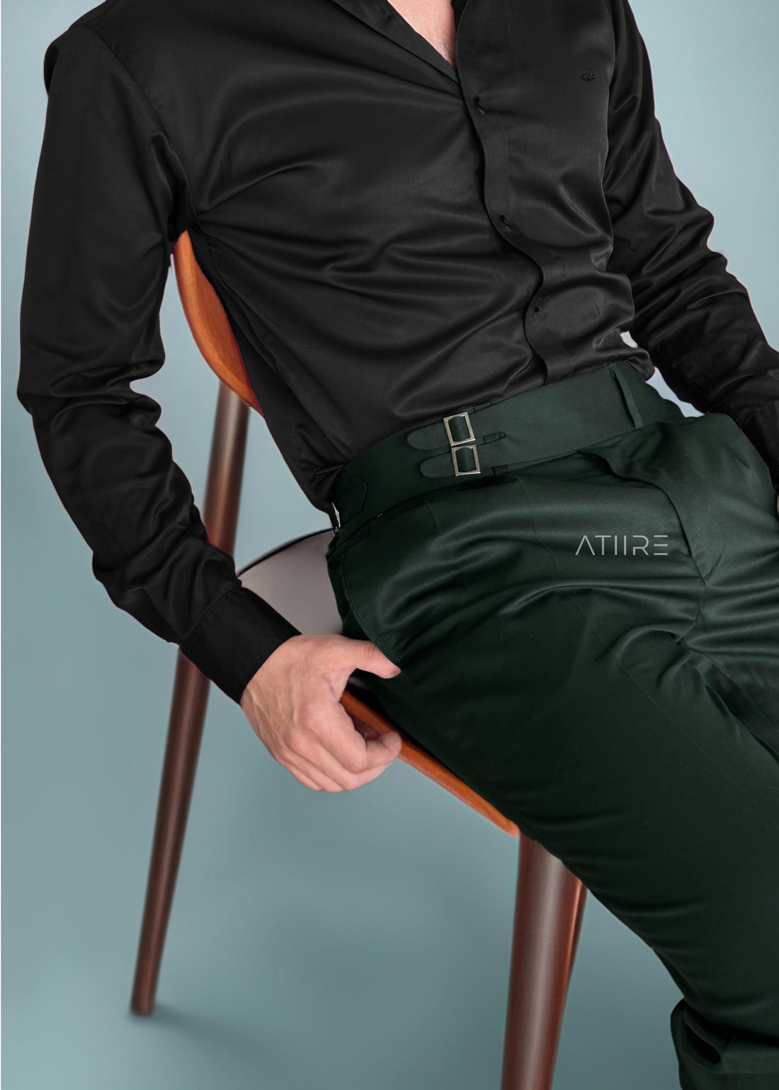 BOTTLE GREEN DOUBLE PLEATED BUCKLE GURKHA PANTS BY ATIIRE