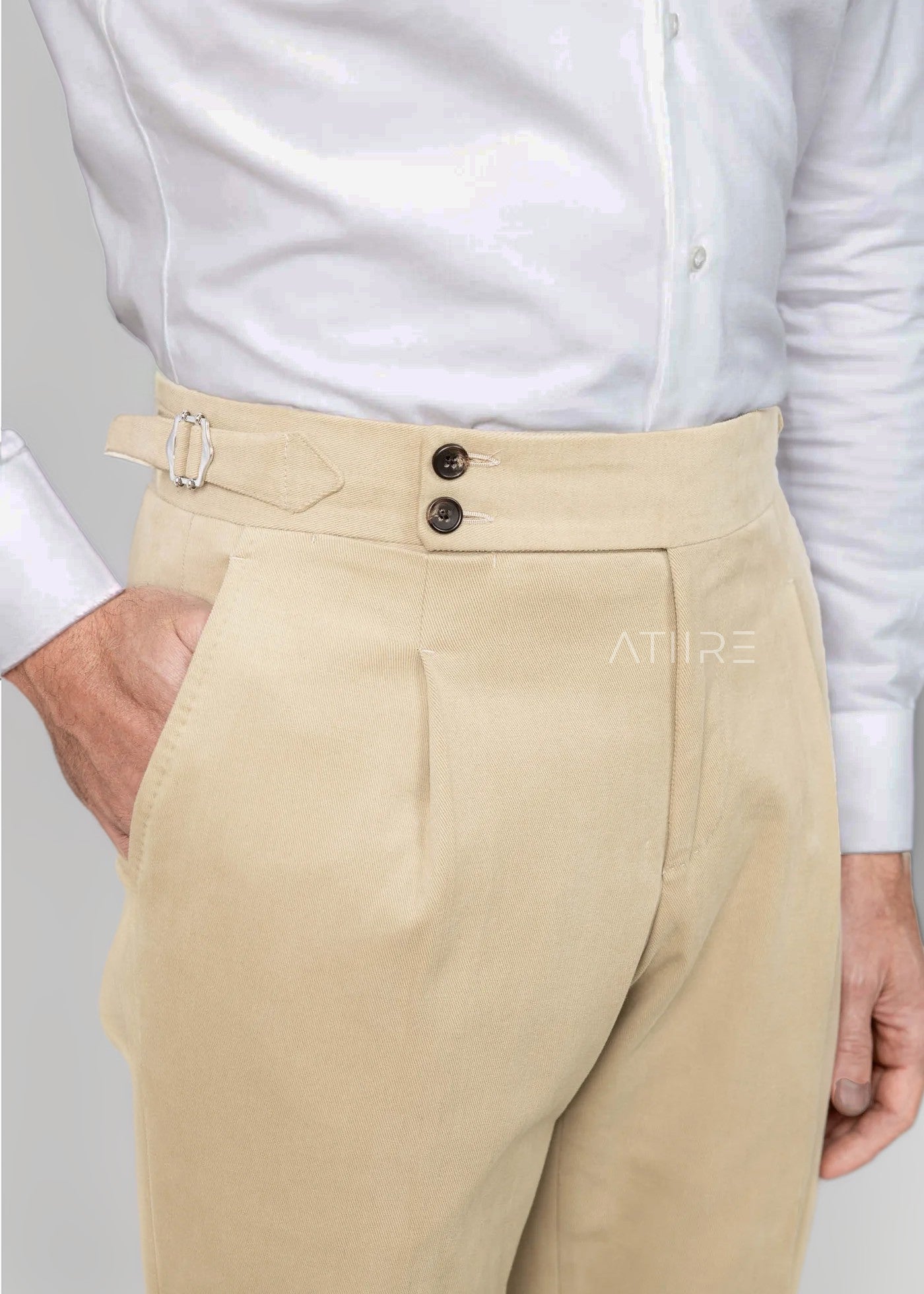 BIEGE SIGNATURE BUTTONED GURKHA PANTS BY ATIIRE