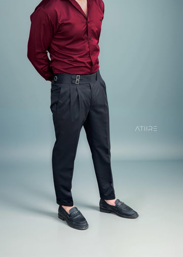 BLACK DOUBLE PLEATED BUCKLE GURKHA PANTS BY ATIIRE