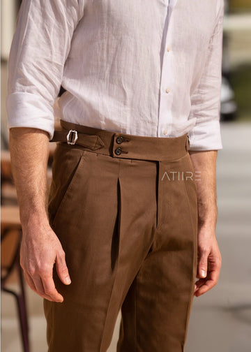 WOOD BROWN SIGNATURE BUTTONED GURKHA PANTS BY ATIIRE