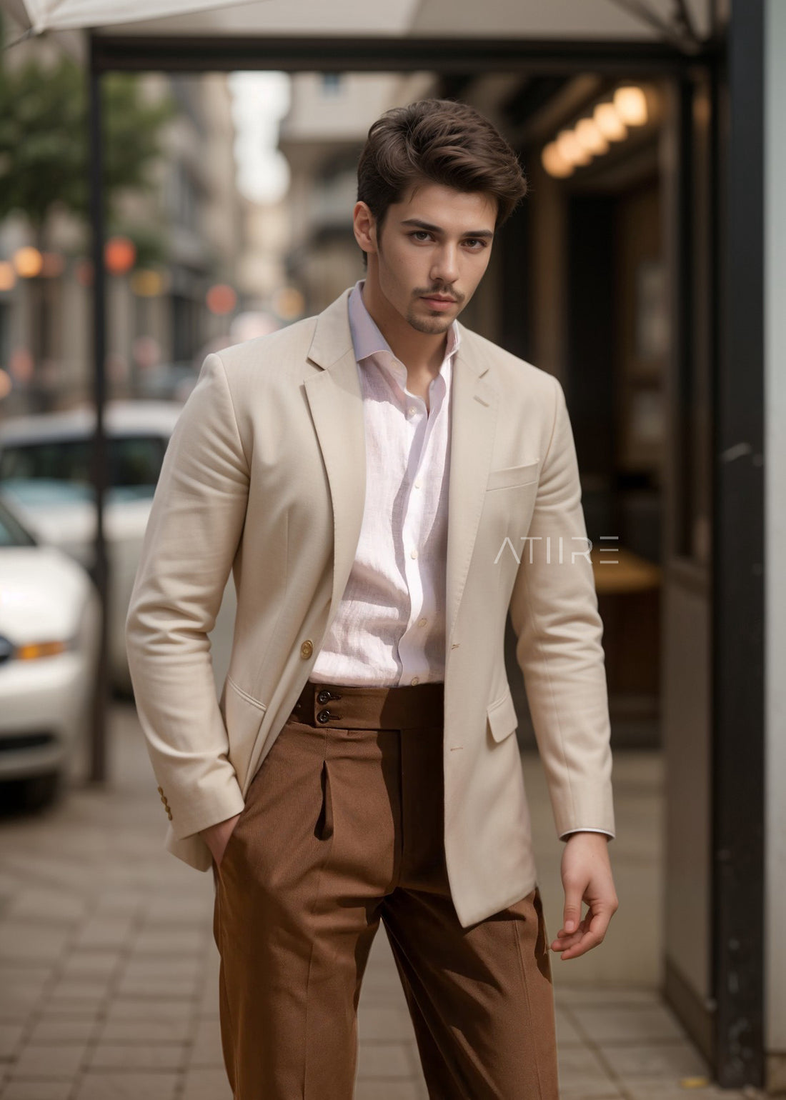 WOOD BROWN SIGNATURE BUTTONED GURKHA PANTS BY ATIIRE