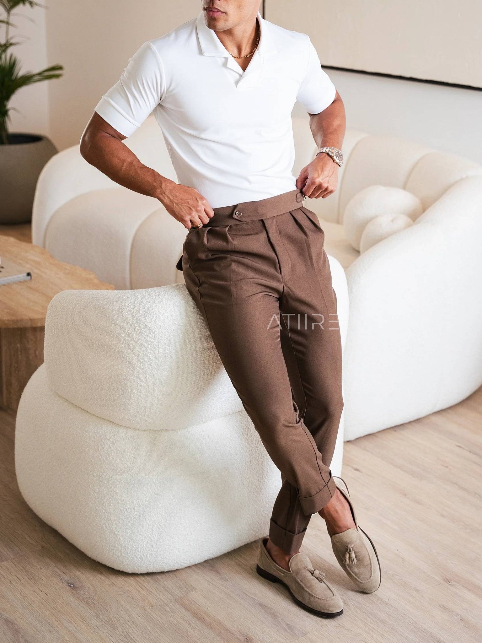 BROWN SIGNATURE ITALIAN GURKHA PANTS BY ATIIRE