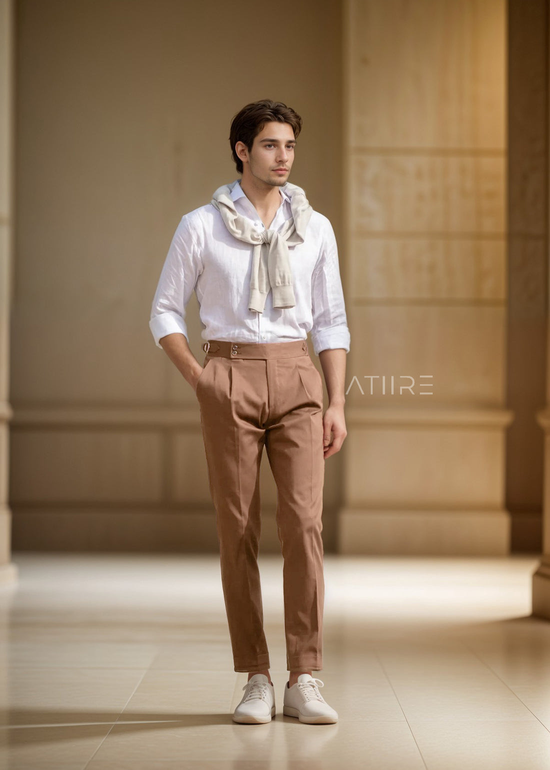 CAMEL SIGNATURE BUTTONED GURKHA PANTS BY ATIIRE