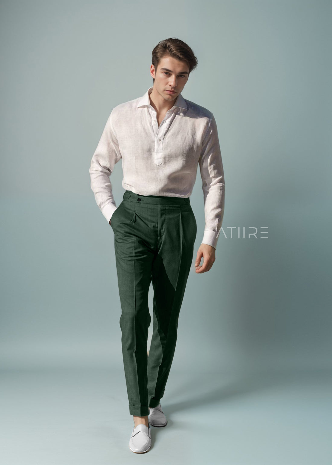 BOTTLE GREEN SIGNATURE BUTTONED GURKHA PANTS BY ATIIRE