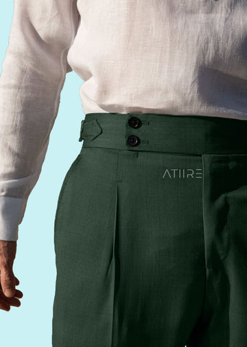 BOTTLE GREEN SIGNATURE BUTTONED GURKHA PANTS BY ATIIRE