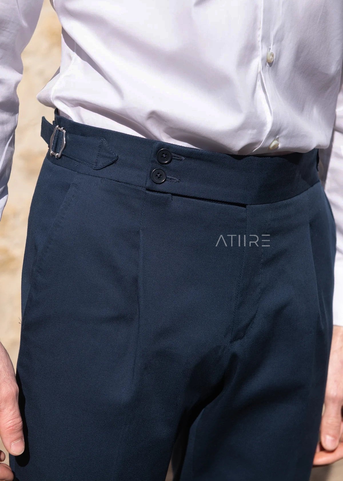 NAVY BLUE SIGNATURE BUTTONED GURKHA PANTS BY ATIIRE