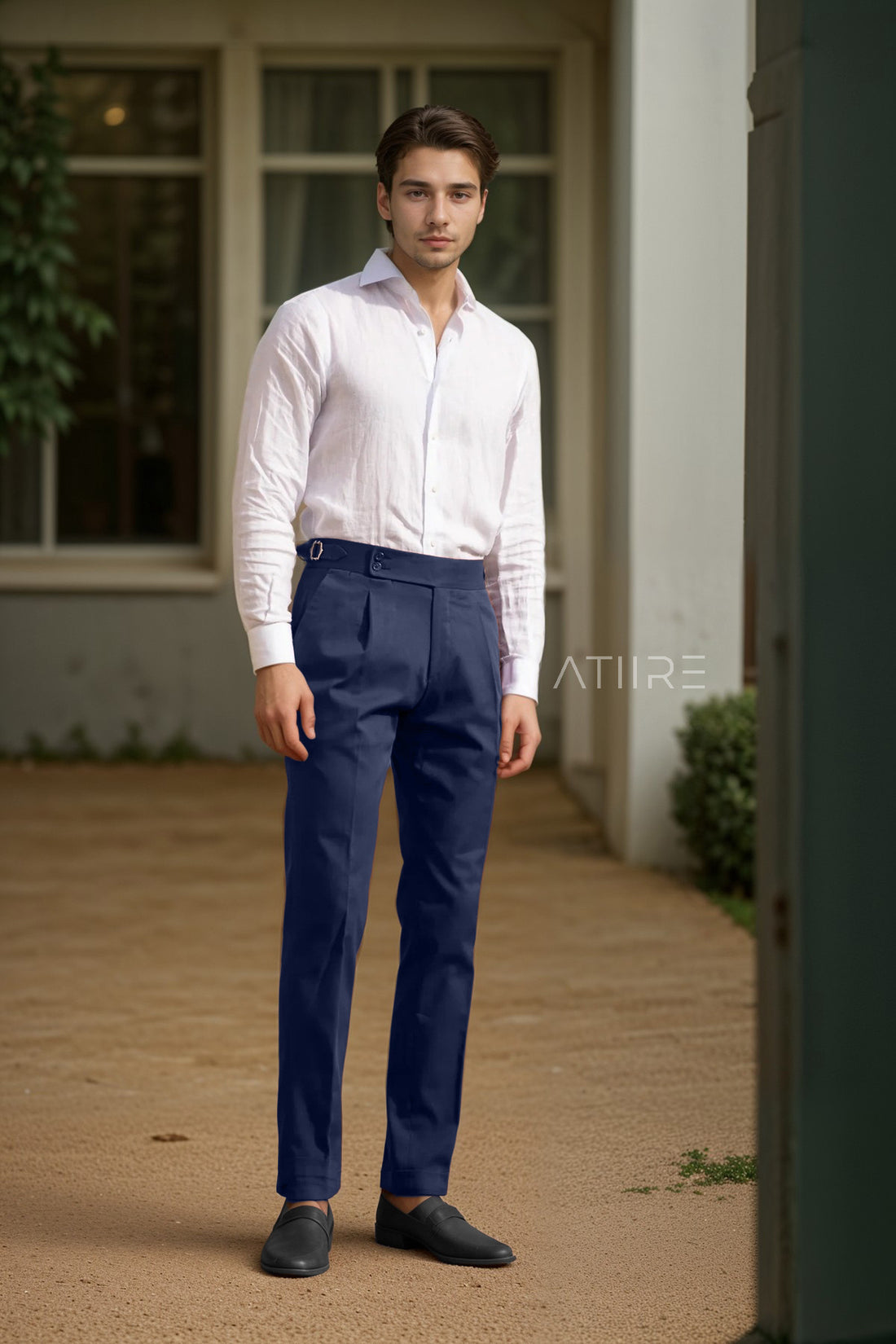 NAVY BLUE SIGNATURE BUTTONED GURKHA PANTS BY ATIIRE