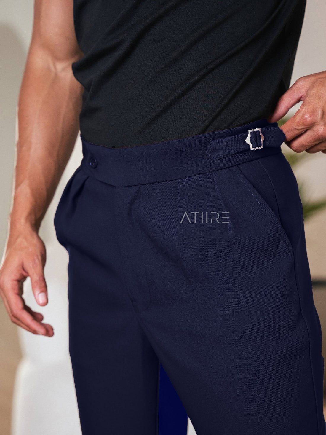 NAVY BLUE SIGNATURE ITALIAN GURKHA PANTS BY ATIIRE