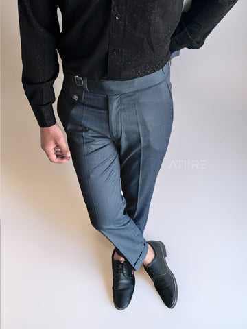 STONE GREY SINGLE PLEATED BUCKLE GURKHA PANTS BY ATIIRE