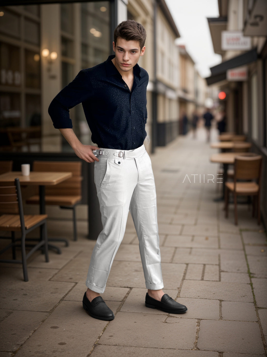 WHITE SINGLE PLEATED BUCKLE GURKHA PANTS BY ATIIRE