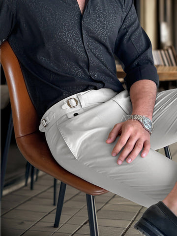 WHITE SINGLE PLEATED BUCKLE GURKHA PANTS BY ATIIRE