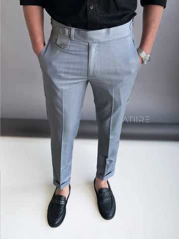 ASH GREY SINGLE PLEATED BUCKLE GURKHA PANTS BY ATIIRE