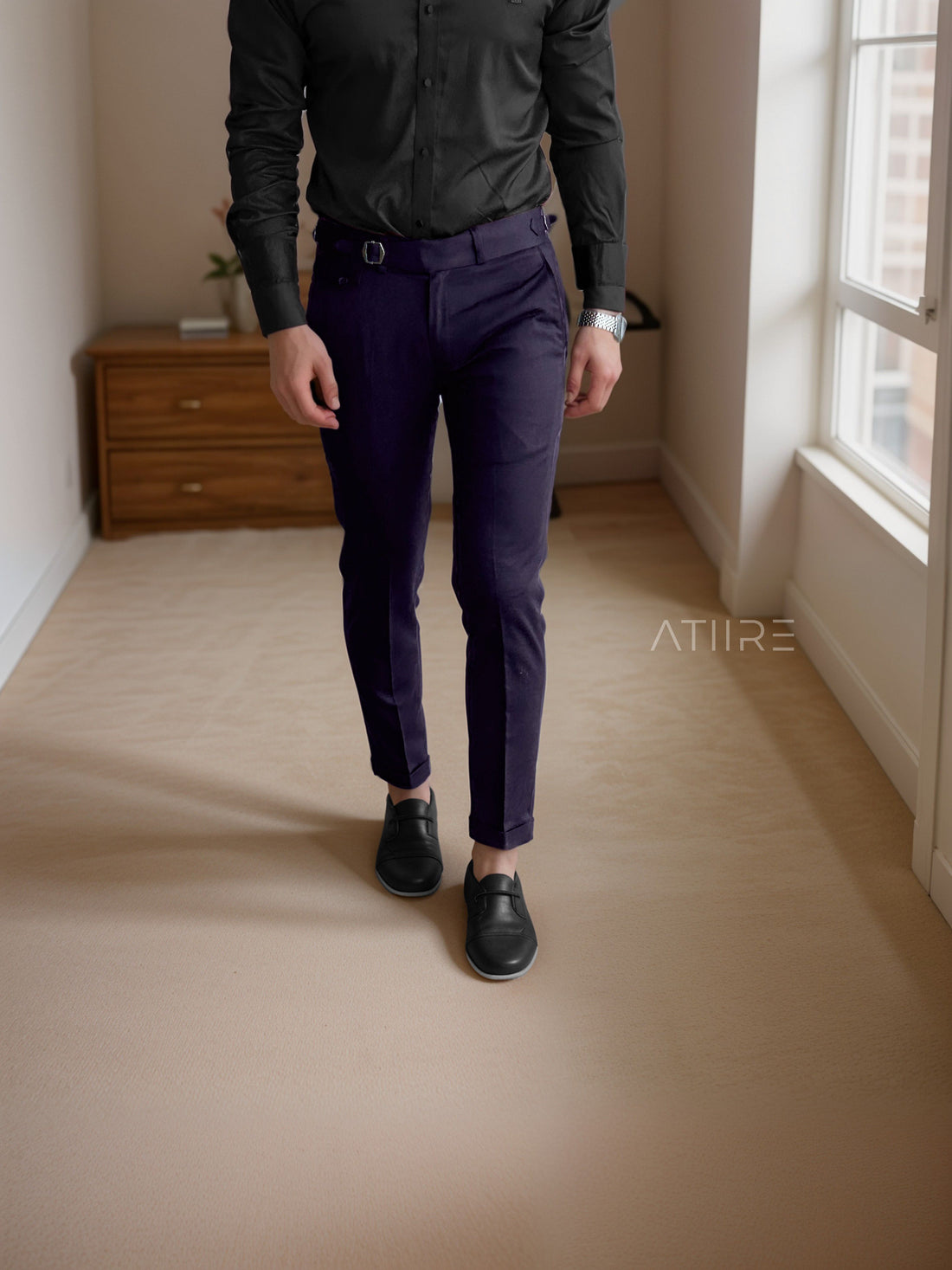 VIOLET SINGLE PLEATED BUCKLE GURKHA PANTS BY ATIIRE