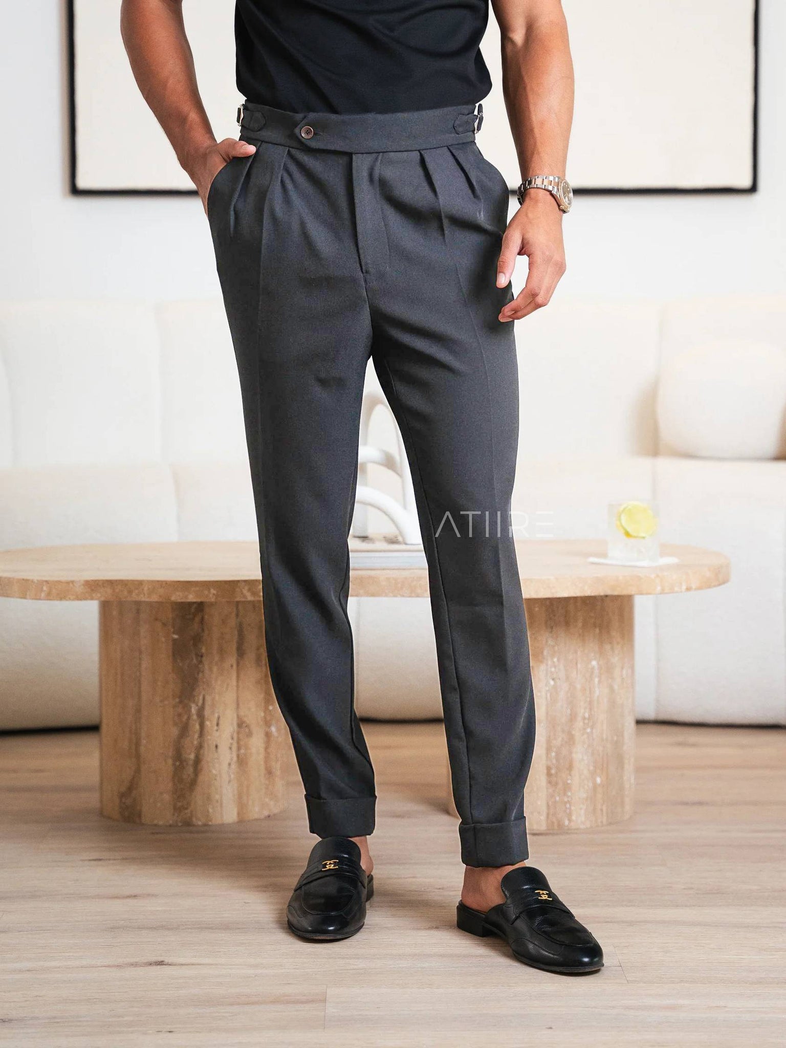 STONE GREY SIGNATURE ITALIAN GURKHA PANTS BY ATIIRE