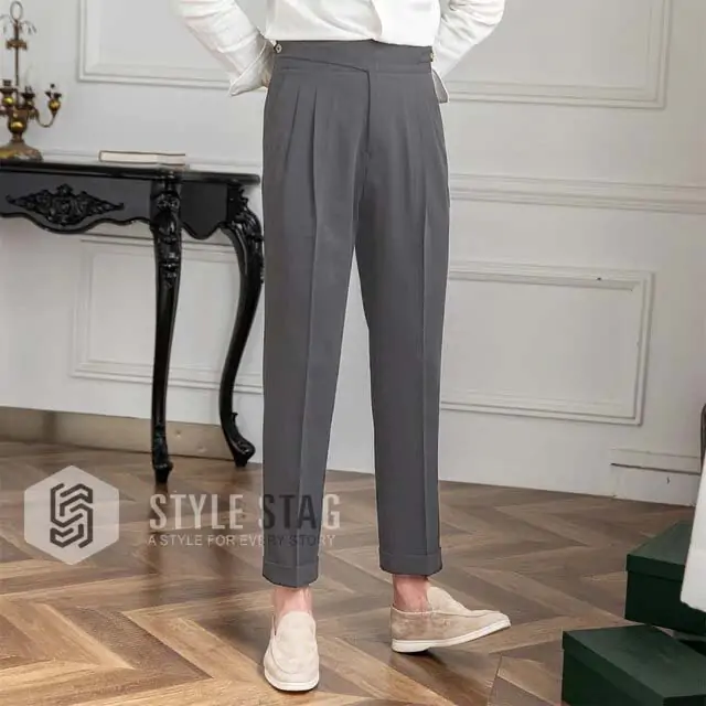 STONE GREY CLASSIC BUTTONED GURKHA PANTS BY ATIIRE