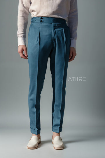 TEAL BLUE SIGNATURE BUTTONED GURKHA PANTS BY ATIIRE