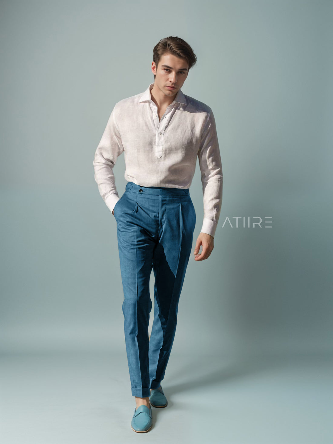 TEAL BLUE SIGNATURE BUTTONED GURKHA PANTS BY ATIIRE