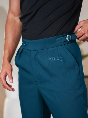 TEAL BLUE SIGNATURE ITALIAN GURKHA PANTS BY ATIIRE