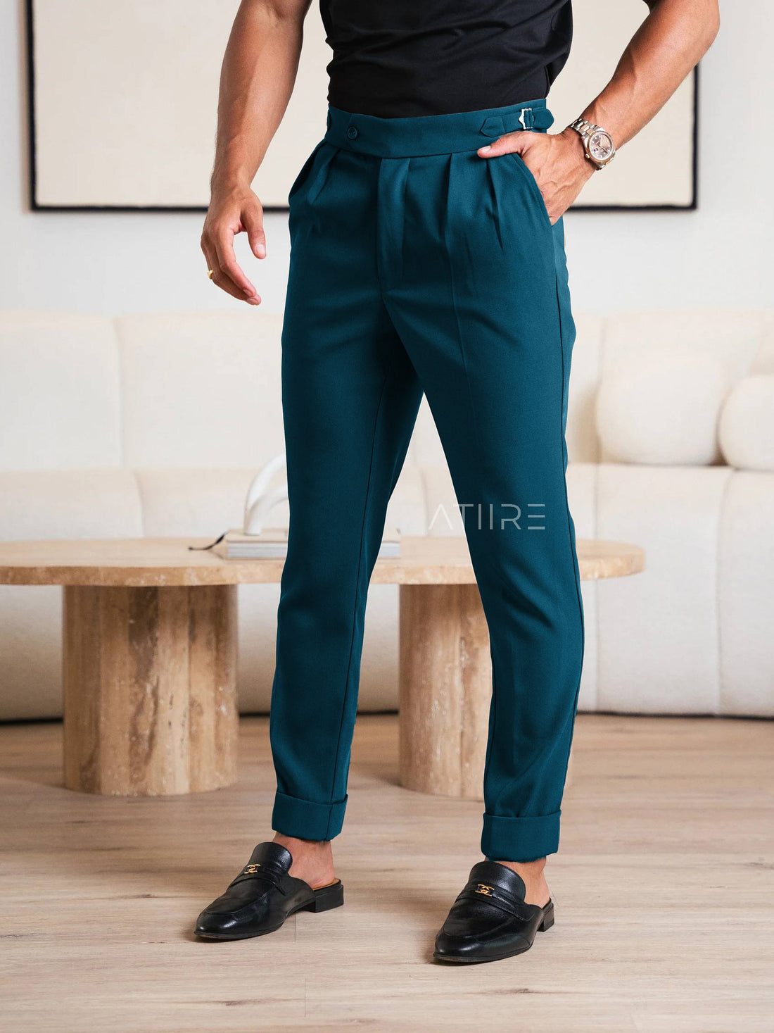 TEAL BLUE SIGNATURE ITALIAN GURKHA PANTS BY ATIIRE