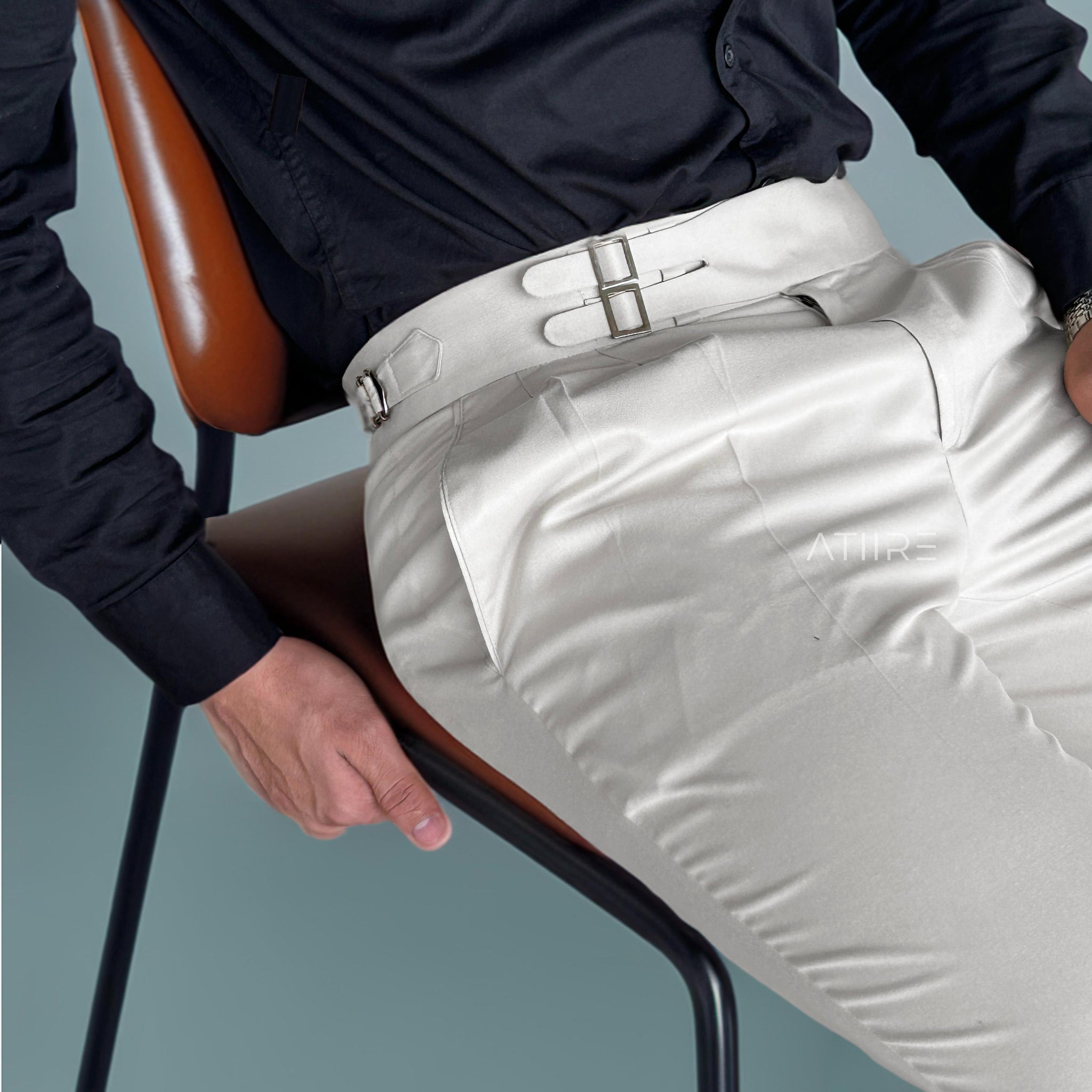 WHITE DOUBLE PLEATED BUCKLE GURKHA PANTS BY ATIIRE