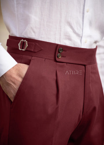 WINE SIGNATURE BUTTONED GURKHA PANTS BY ATIIRE