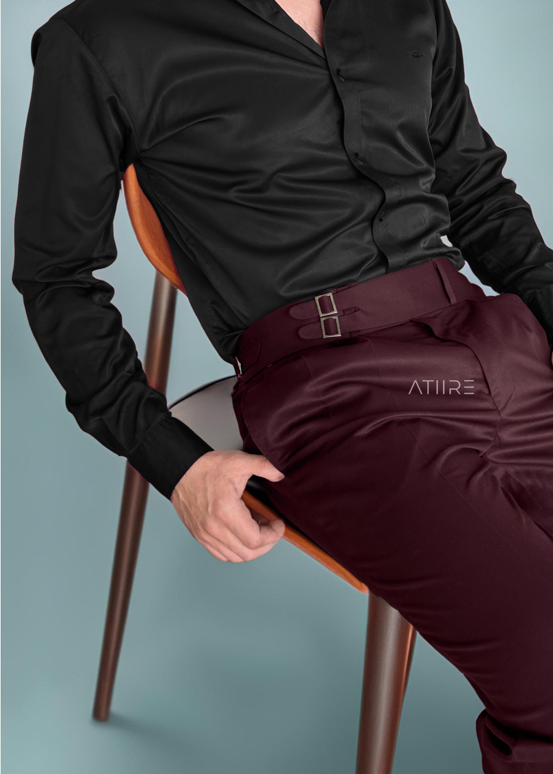 WINE DOUBLE PLEATED BUCKLE GURKHA PANTS BY ATIIRE