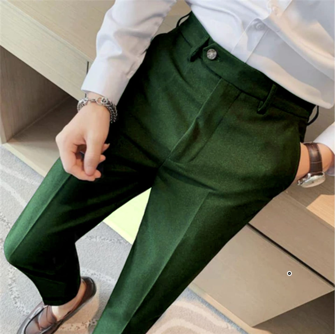 BRITISH STYLE GREEN MEN FORMAL PANTS BY ATIIRE