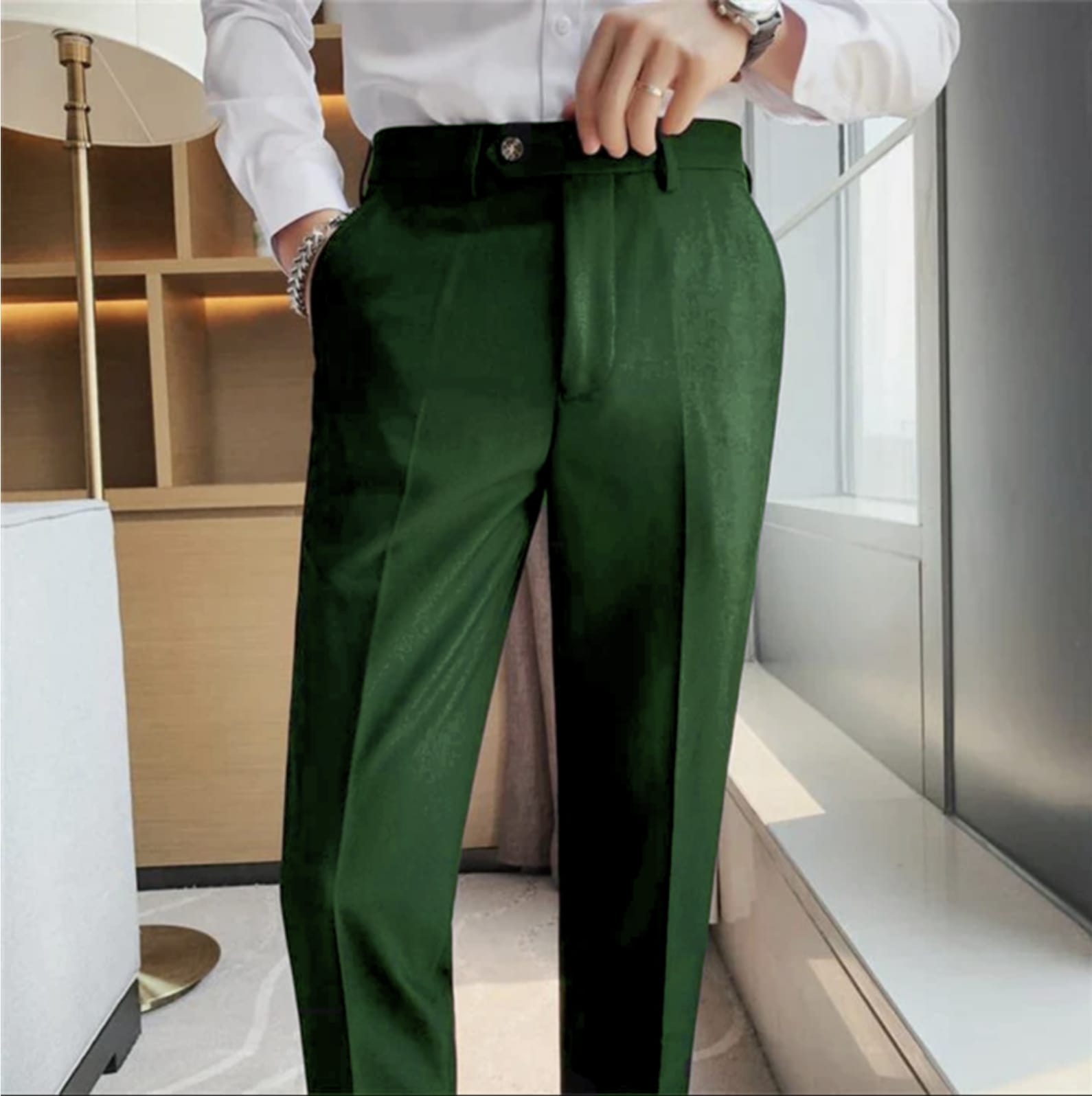 BRITISH STYLE GREEN MEN FORMAL PANTS BY ATIIRE